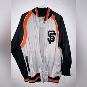 Stitches SF Baseball Satin Bomber Jacket in White, Black & Orange //NoZipper//